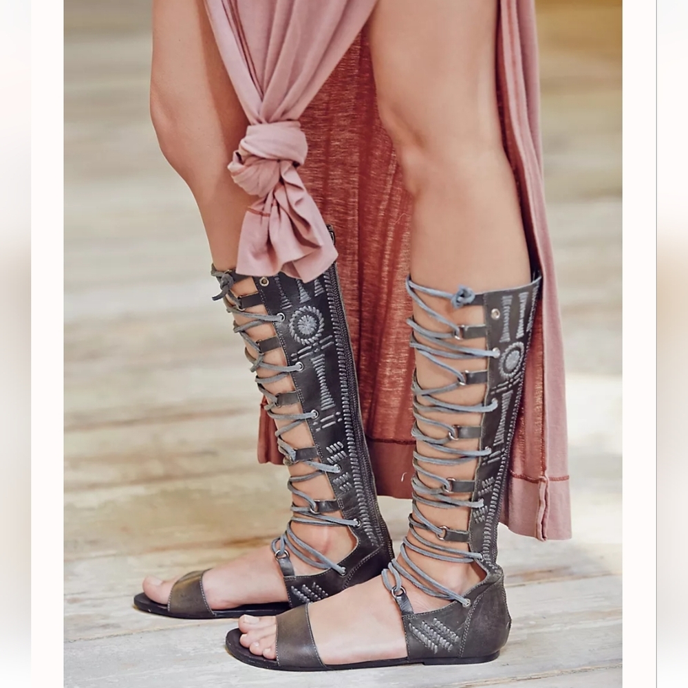 Free People Gray Lace-Up Gladiator Sandals